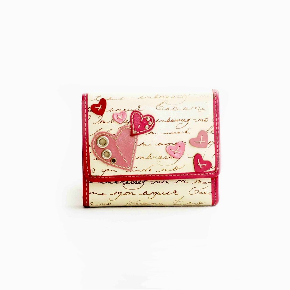 Fossil Long Live Vintage - Classic Typography & Pink Heart Trifold Wallet